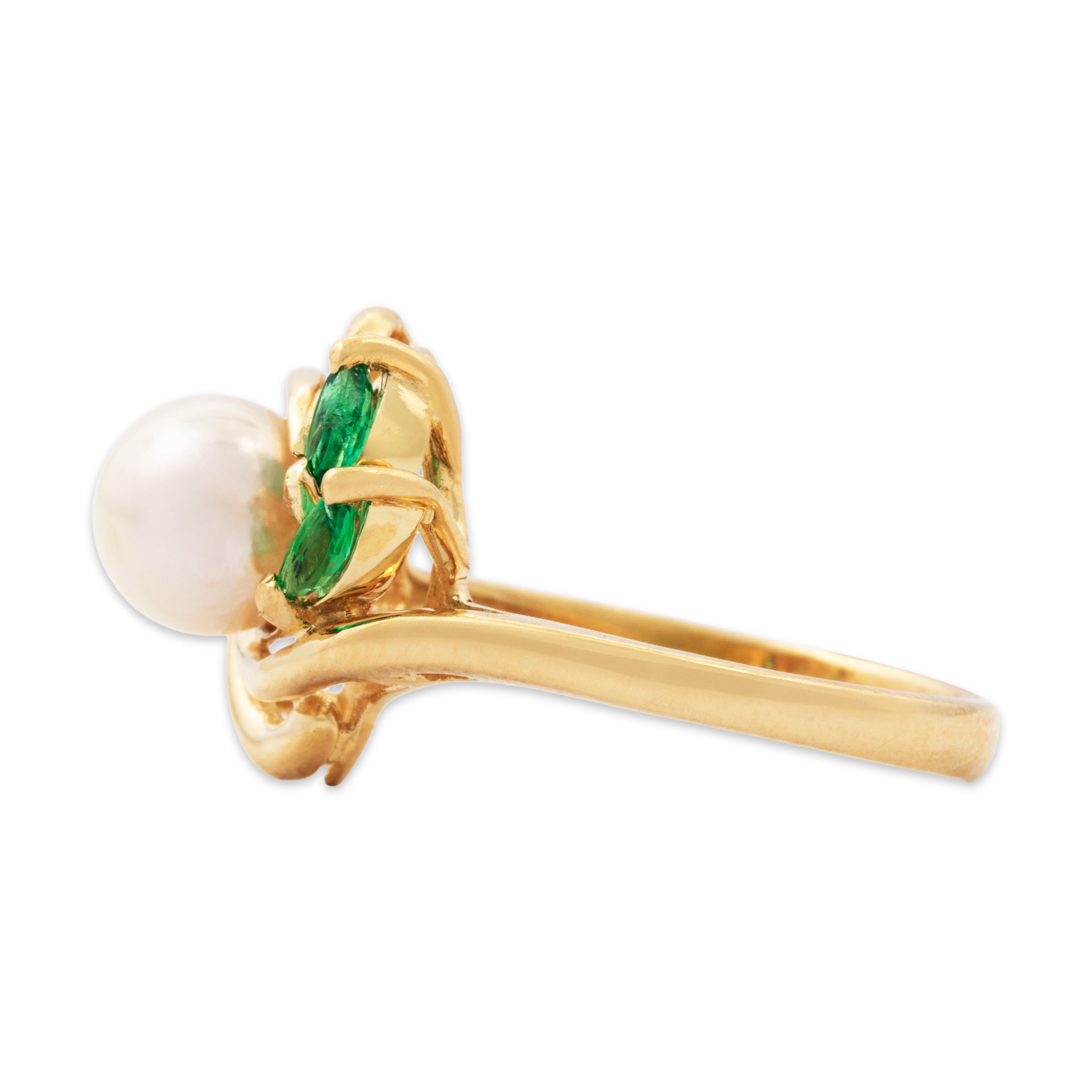 Vintage 14k Gold Pearl Emerald Diamond Lustrous Swirl Ring 6.50、mySite、hinf8tx79