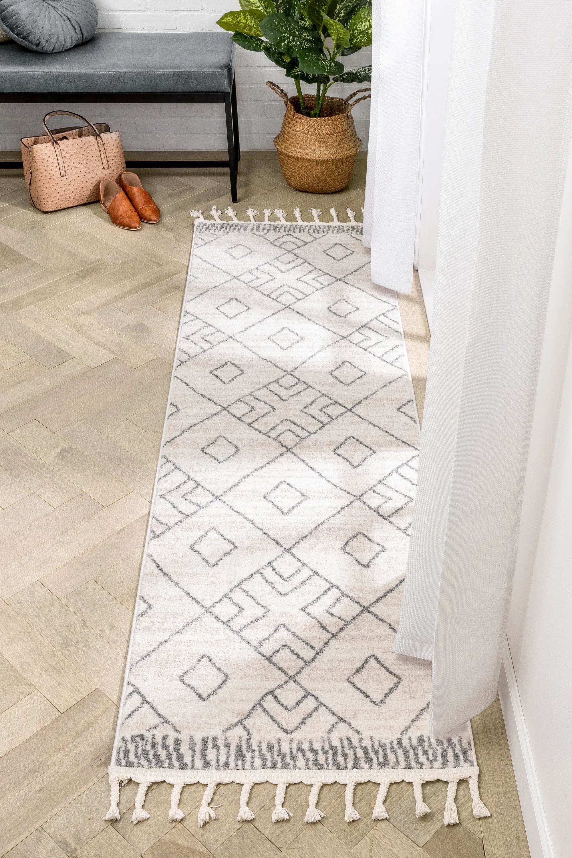 Diodelly Moroccan Lattice Trellis Ivory Grey Rug、mySite、gigharbornorthrealestate