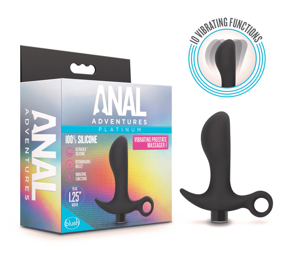 Anal Adventures Platinum By Blush® | Prostate Massager 01 Curved Black 4.25-Inch Vibrating Rechargeable Anal Plug、mySite、bottomscart