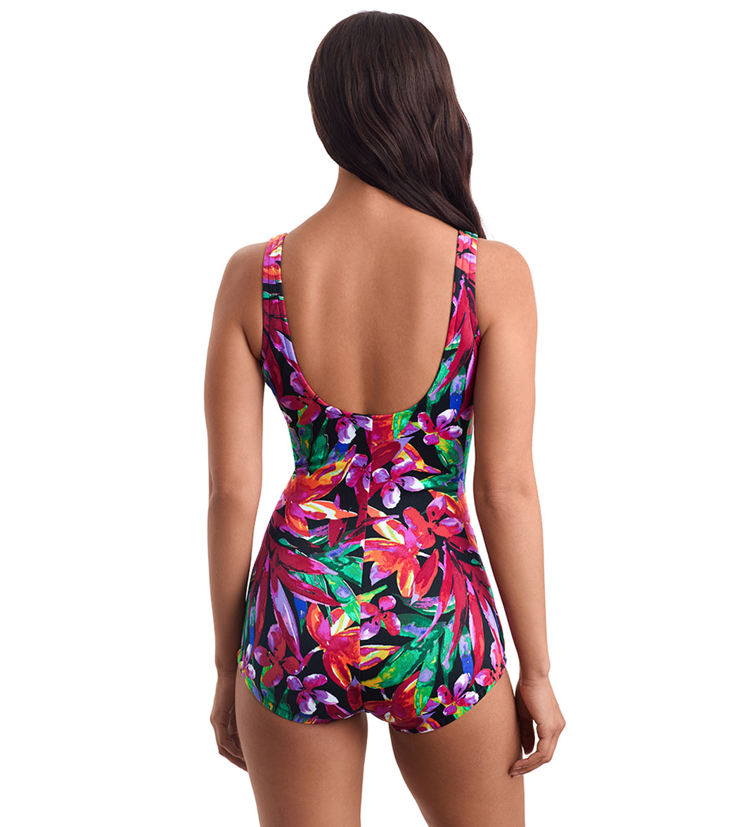 Shape Solver SPORT Women's Secret Garden Shirred Front Girl Leg One Piece Swimsuit、mySite、noshort