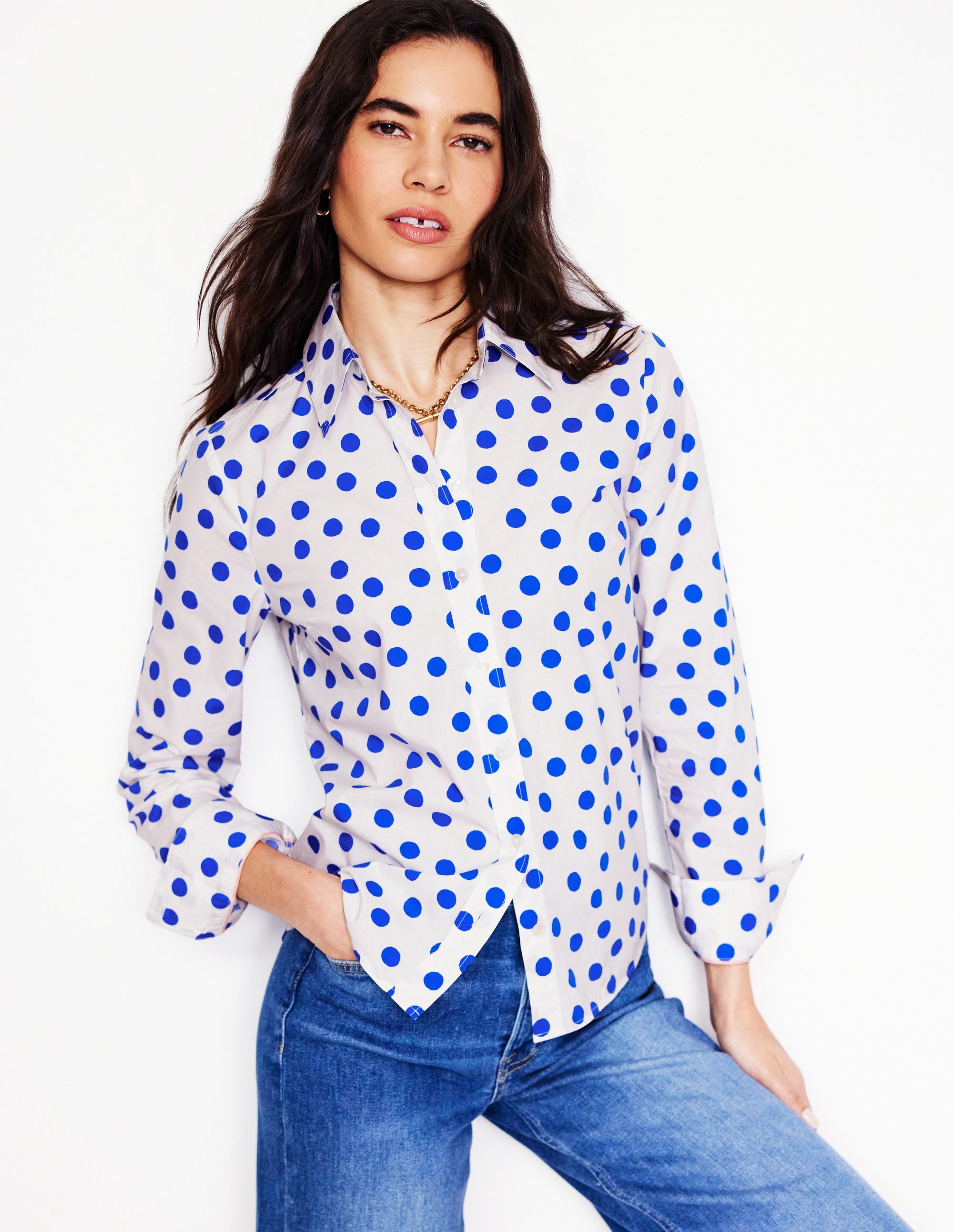  Sienna Cotton Shirt-Ivory, Blue Abstract Dot、mySite、ashleygrahame
