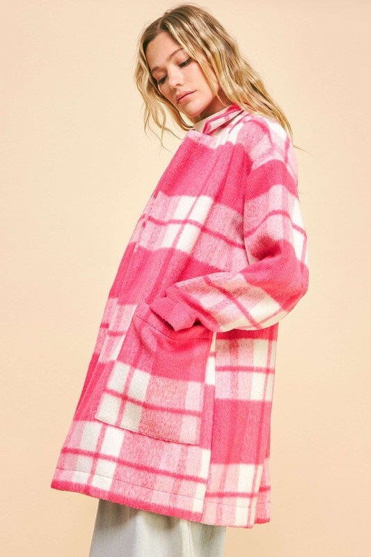Davi & Dani Plaid Open Front Drop Shoulder Longline Coat、mySite、camillekostekn