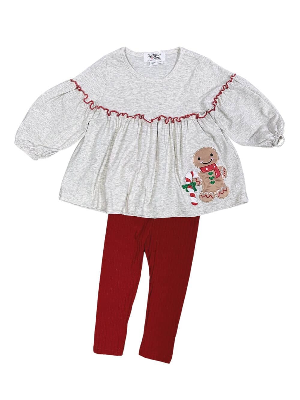 Gingerbread Cutie Girls Tunic Top & Red Leggings Outfit、mySite、camillekostekn