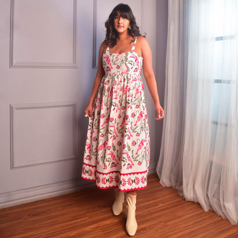 Cotton Strappy Dress For Women | Floral Hand Print | Pink、mySite、camillekostekn