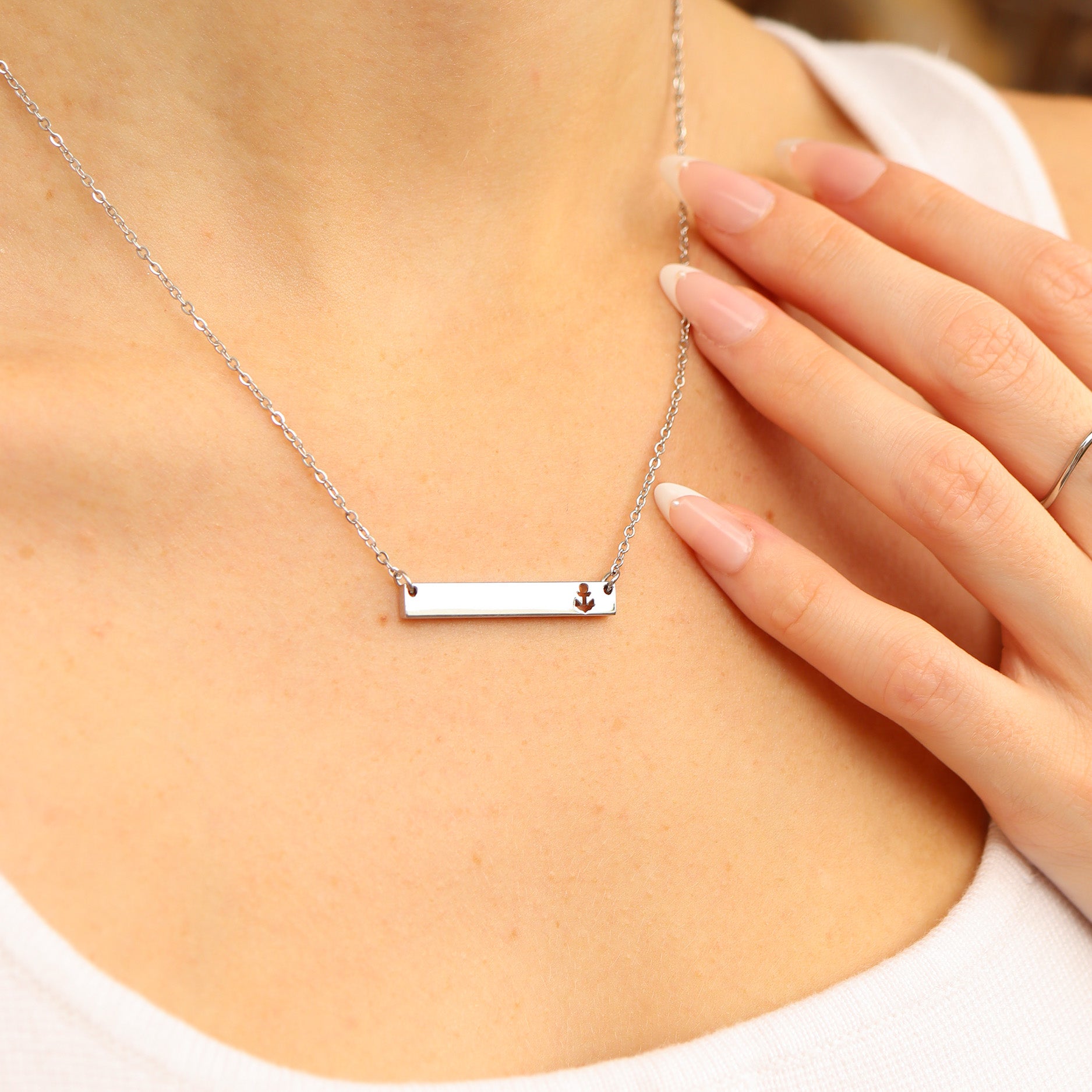 18K Gold PVD Stainless Steel Anchor Cutout Horizontal Blank Bar Necklace / SBB0157、mySite、dreamappss