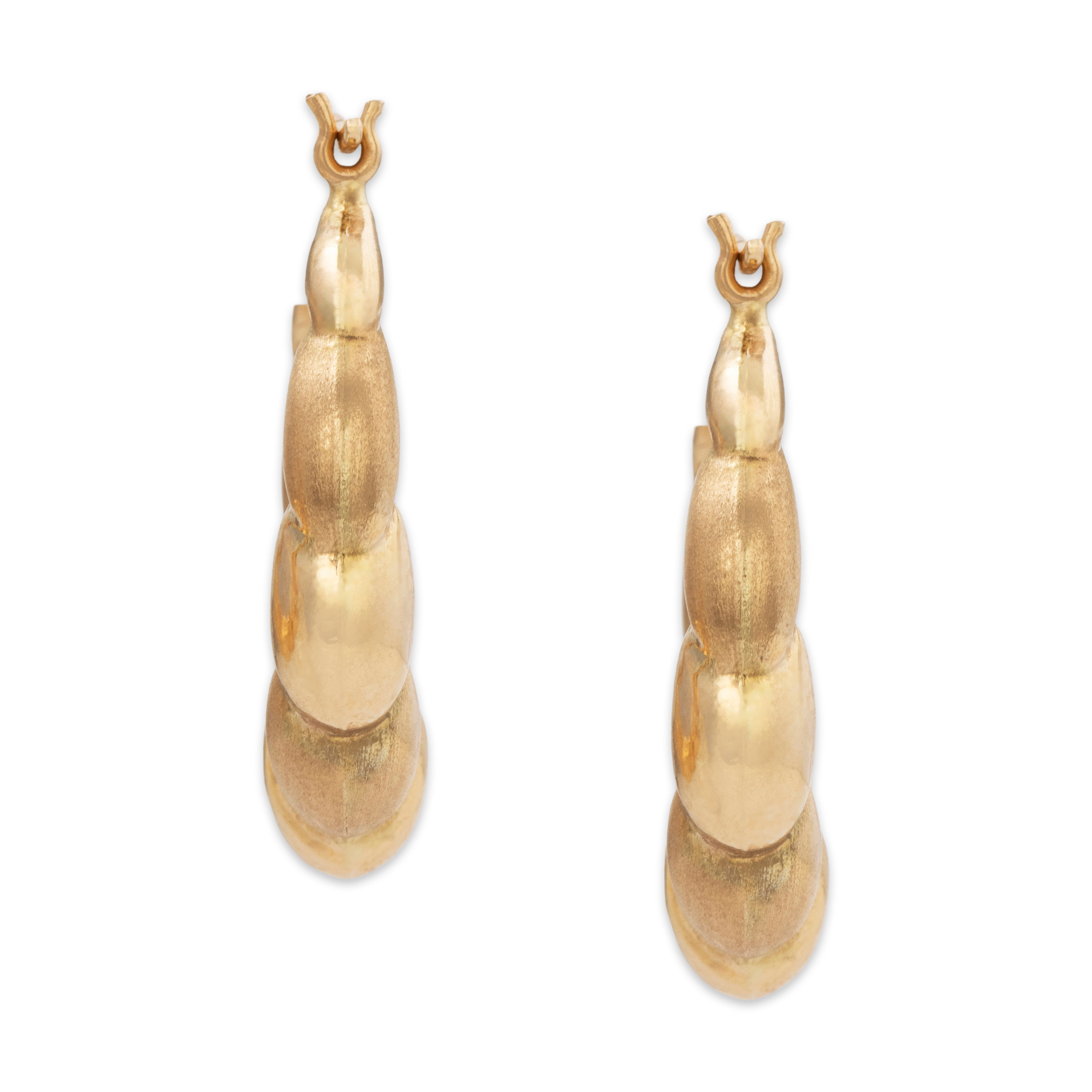 Vintage 14k Yellow Gold Puffy Dual-Texture Twists Hoop Earrings、mySite、hinf8tx79