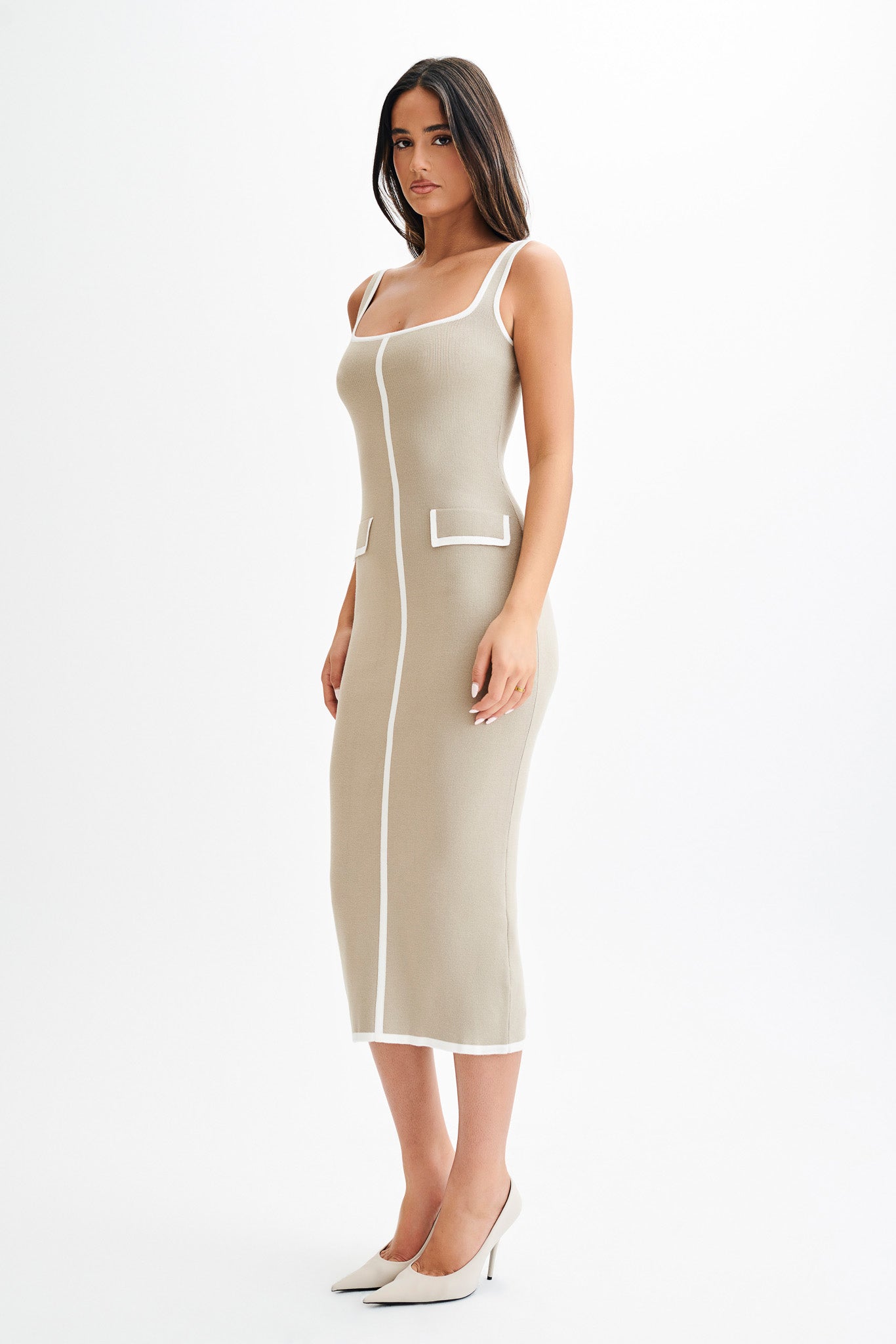 Eimear Contrast Knit Midi Dress - Taupe & Ivory、mySite、solidvoid