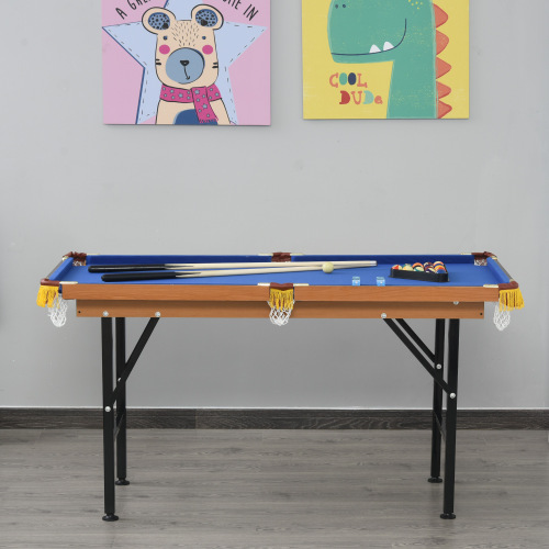 Soozier 55" Portable Folding Billiards Table Game Pool Table for Whole Family Number Use With Cues, Ball, Rack, Chalk, Blue、、casual