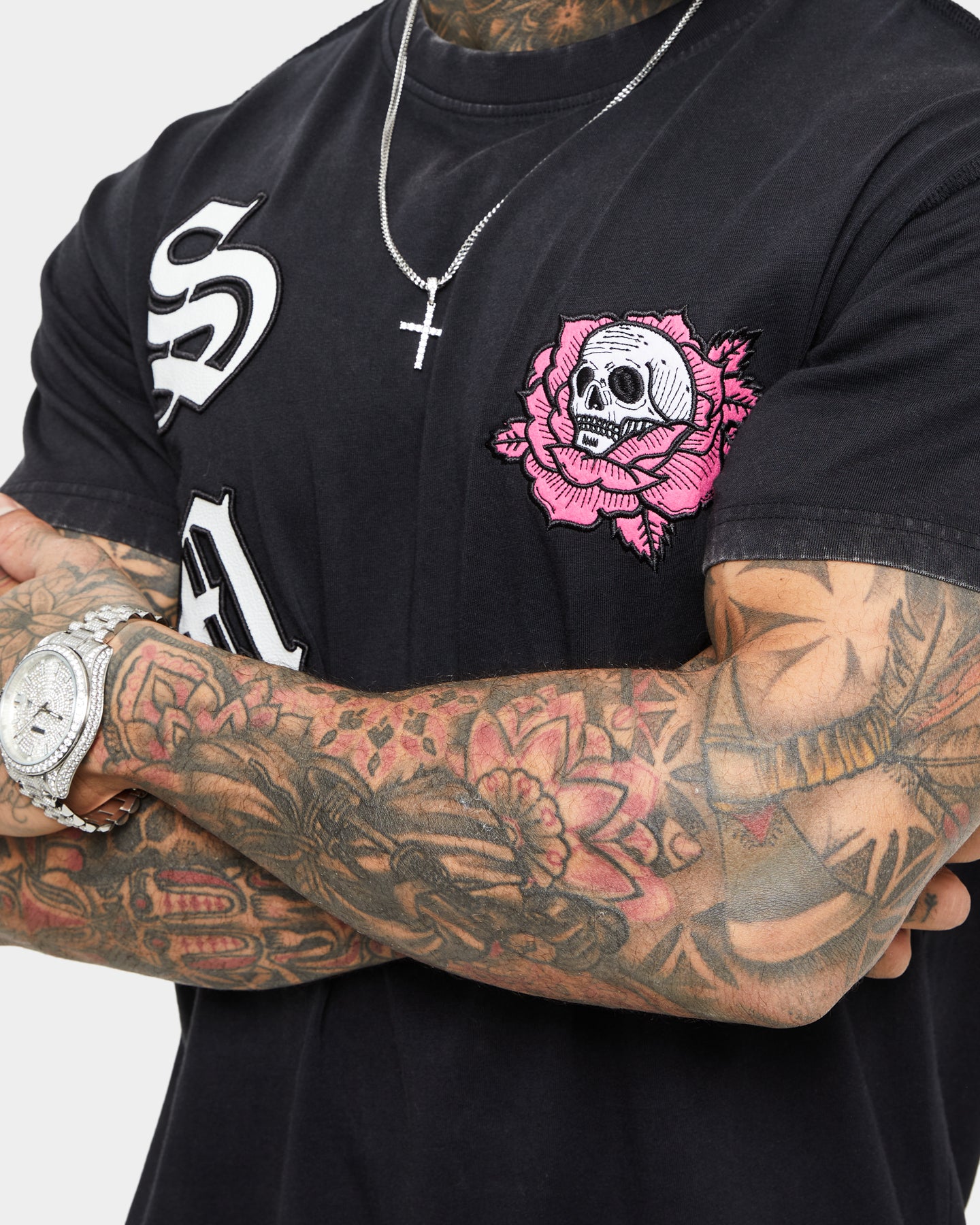 Saint Morta Skull Flower Lafayette T-Shirt Vintage Black、mySite、zt4zffjzw