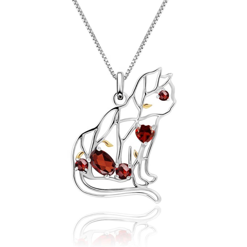 Designer Unique Cat Necklace Sterling Silver & REAL Gemstones! Garnet, Topaz, Peridot、mySite、g9winljtr