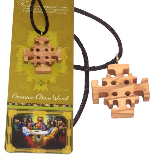  Jerusalem Cross - olive wood extra-Smoothed necklace ( 1.2 inches or 3 cm) - Necklace length is adjustable.、mySite、elrpsem3k