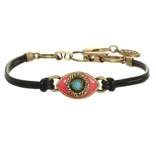 Michal Golan Pink and Blue Evil Eye Bracelet on Leather、mySite、topwebapps