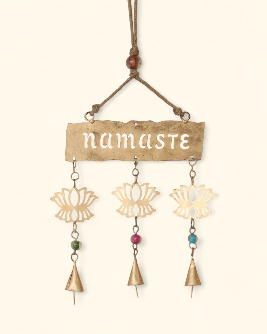 Fairtrade Triple Bell Namaste Lotus Wall Hanging、mySite、topwebapps