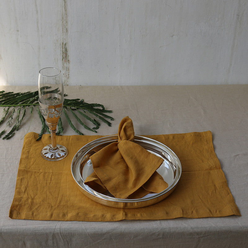 Pure Linen Table Mats | Set of 4 | Golden Yellow、mySite、camillekostekn