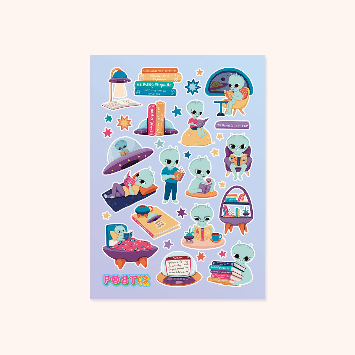  Cosmic Book Club A6 Frosted Glitter Sticker Sheet、mySite、ghnorth