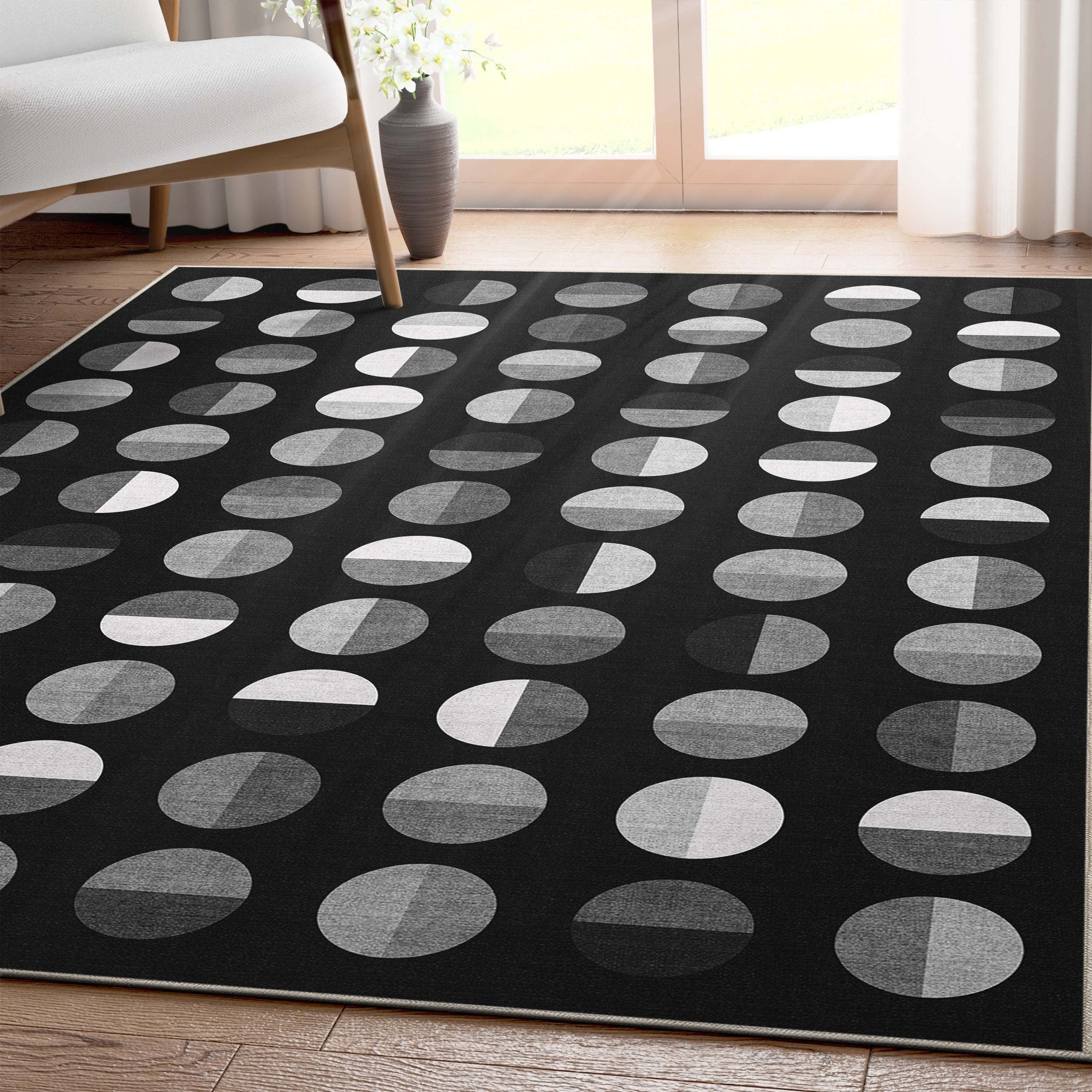 Apollo Modern Geometric Split Dot Black & White Rug、mySite、gigharbornorthrealestate