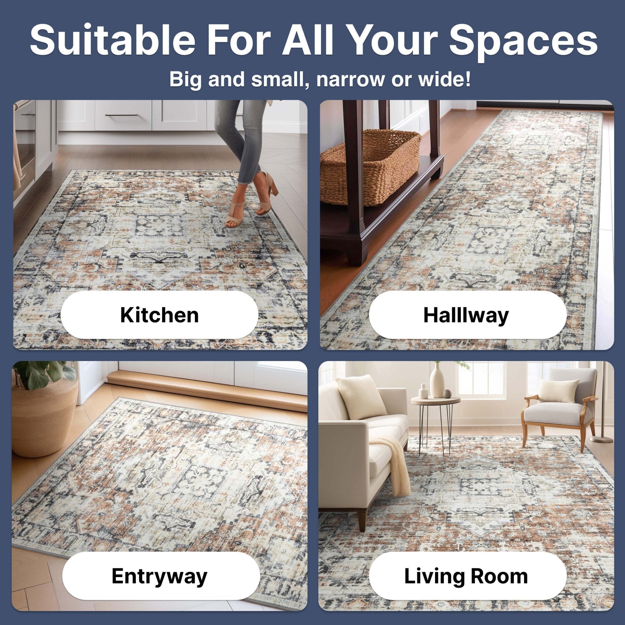 Elle Basics Rendezvous Vintage Medallion Easy-Clean Washable Non-Slip Rug by Well Woven、mySite、gigharbornorthrealestate