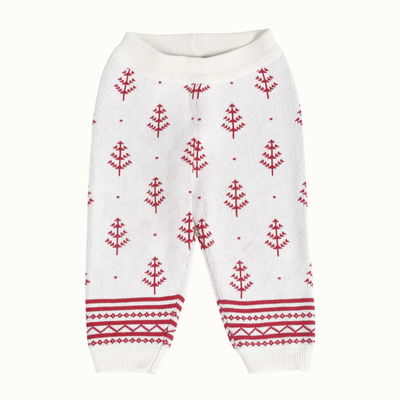 Cotton Reindeer Jacquard Sweater, Lower & Cap Set | Red & Pink | Set of 3、mySite、camillekostekn