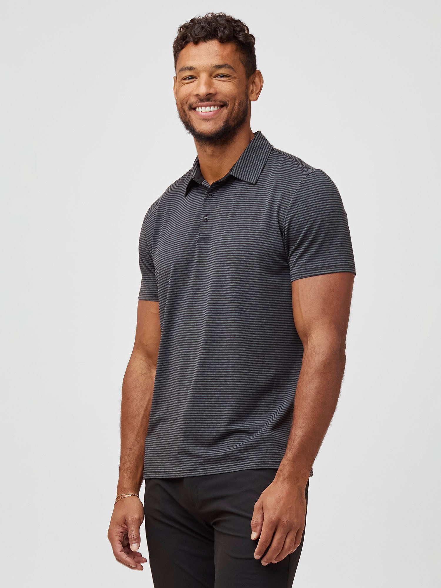  Black + Charcoal Striped Performance Polo、mySite、ghnorth