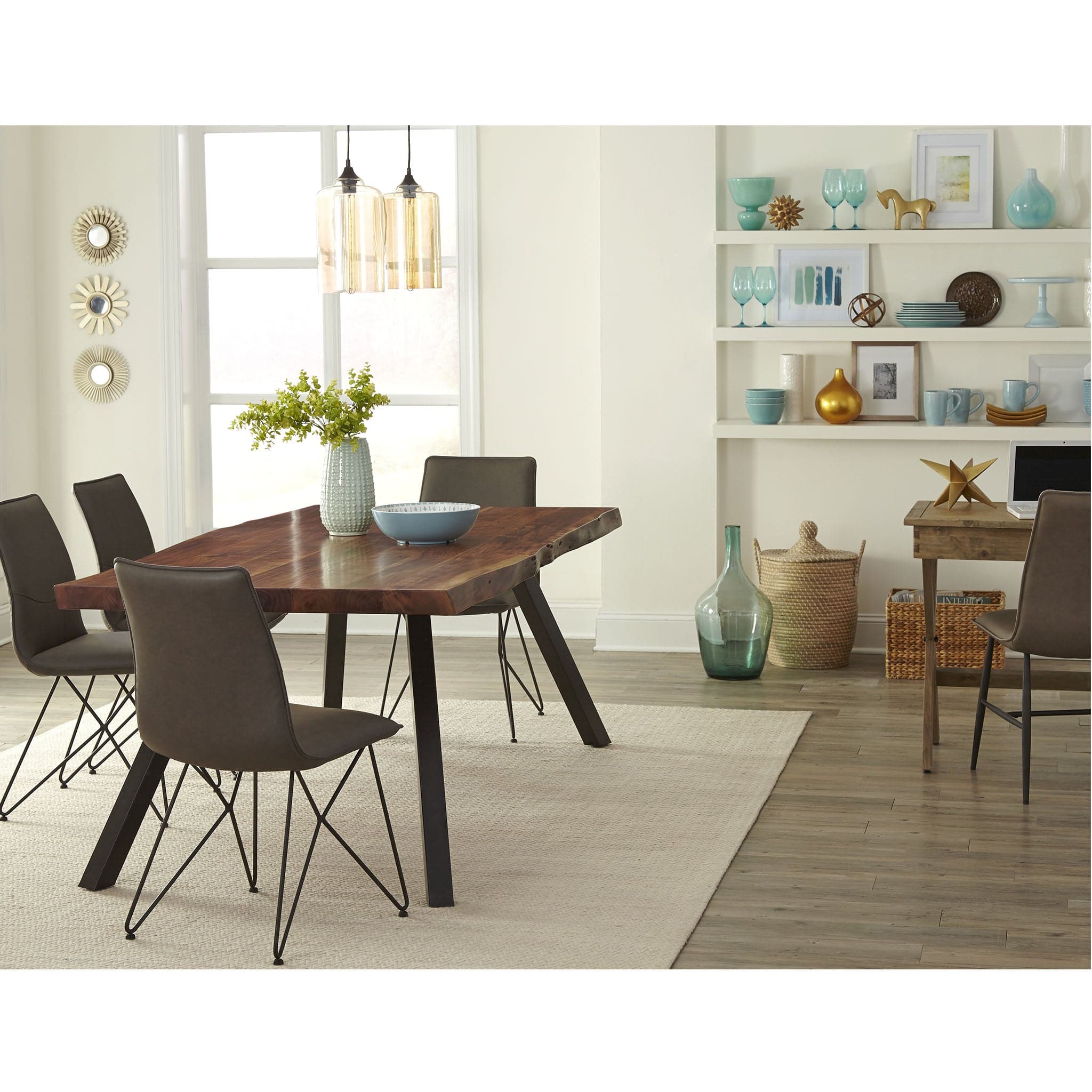 Reese Live Edge Solid Wood Metal Leg Dining Table in Natural Acacia、mySite、neckold