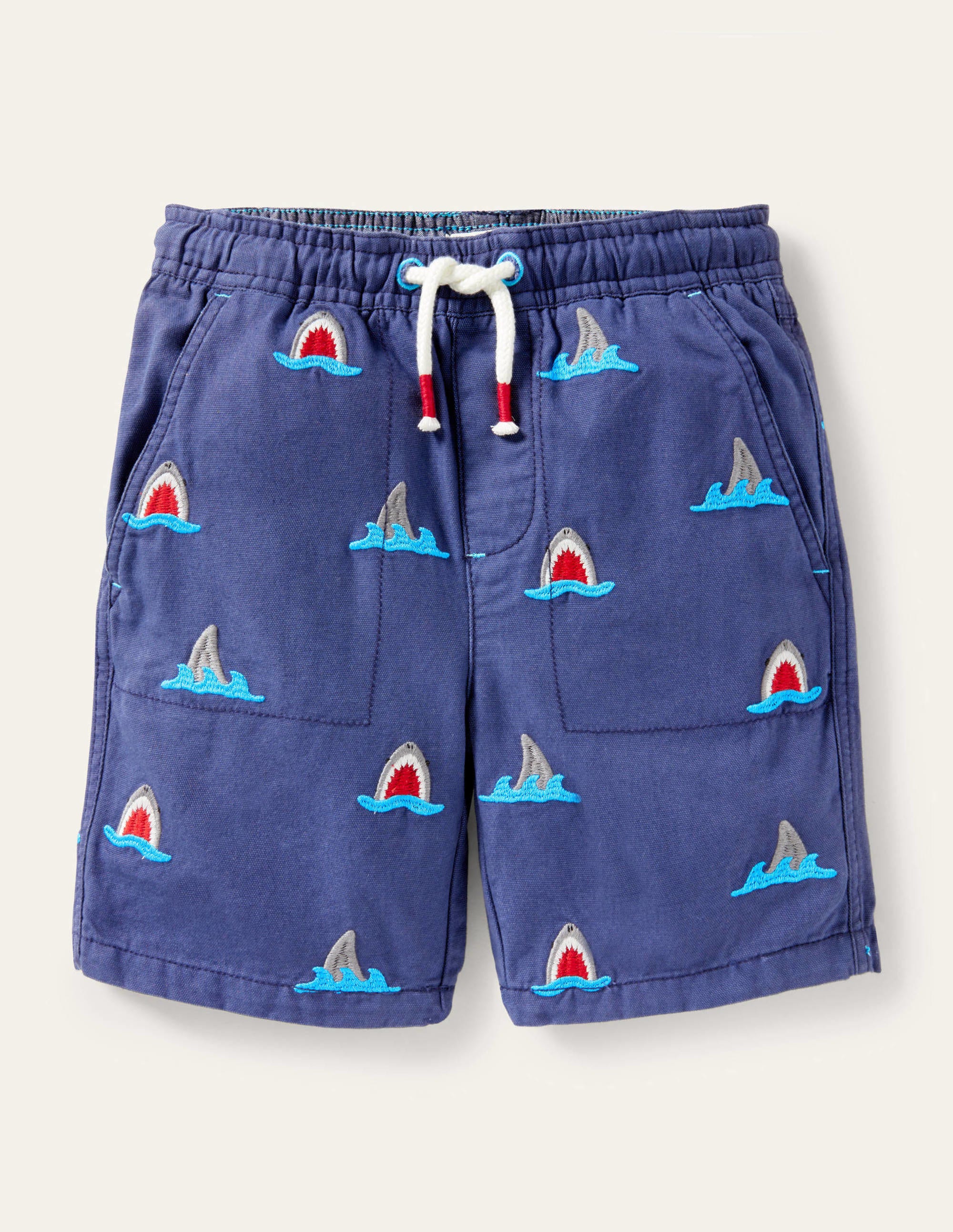  Navy Shark Pull-on Drawstring Shorts-Navy Shark Embroidery、mySite、ashleygrahame