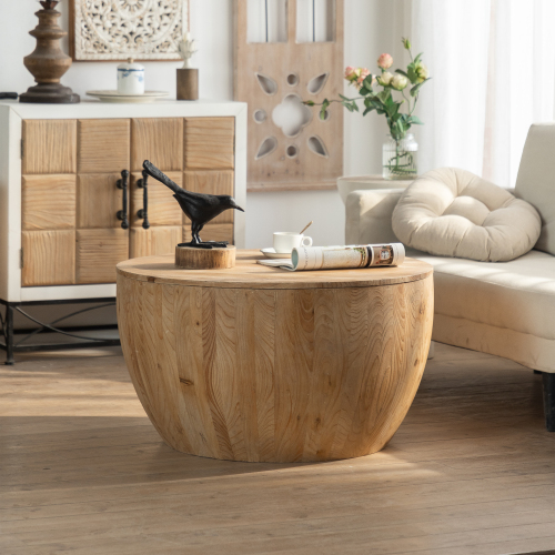 31.50"Vintage Style Bucket Shaped Coffee Table for Office, Dining Room and Living Room(Same SKU:W757P170149)、、xpatfood