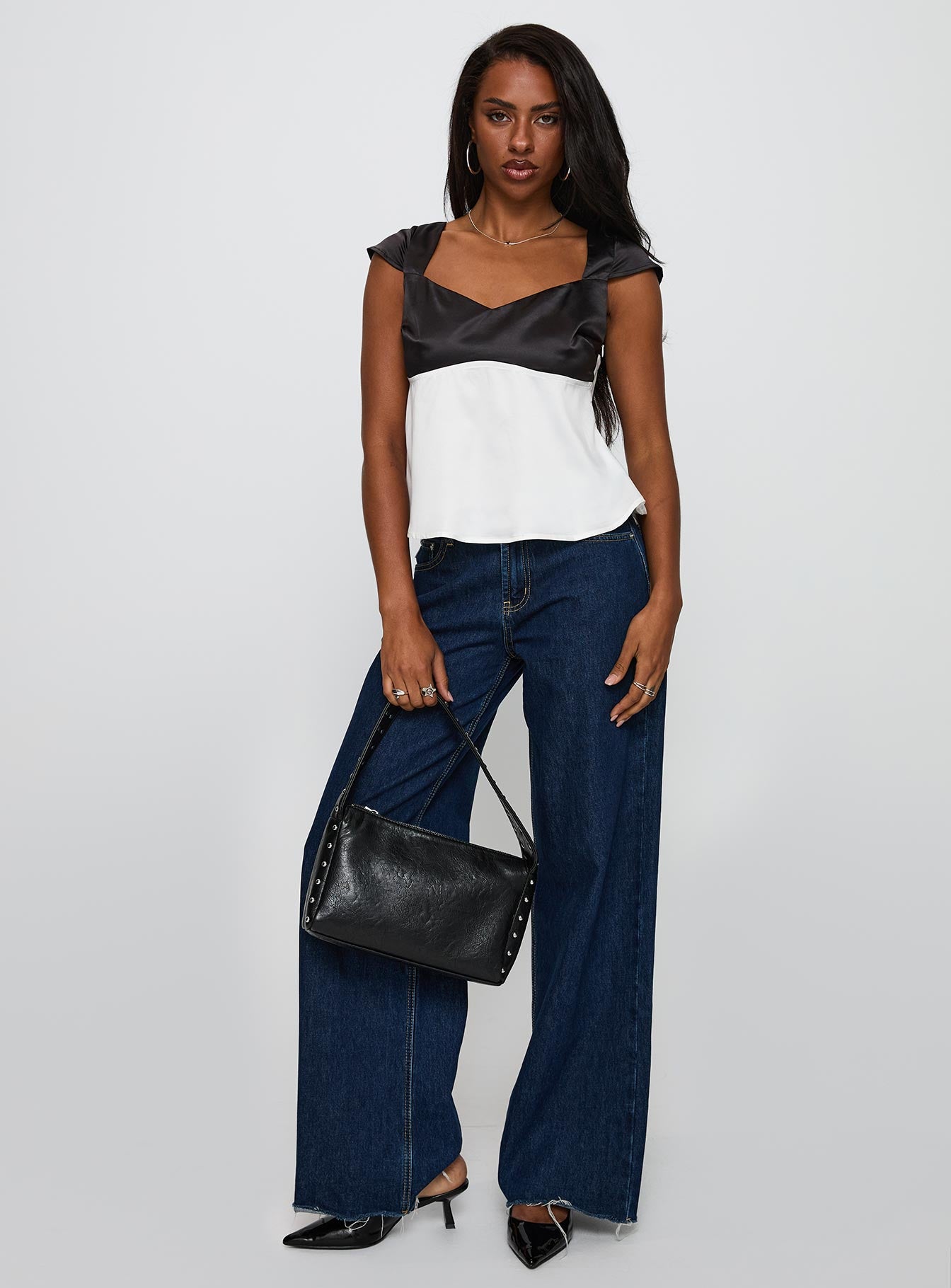 Think About It Cap Sleeve Top Black / White、mySite、solidvoid