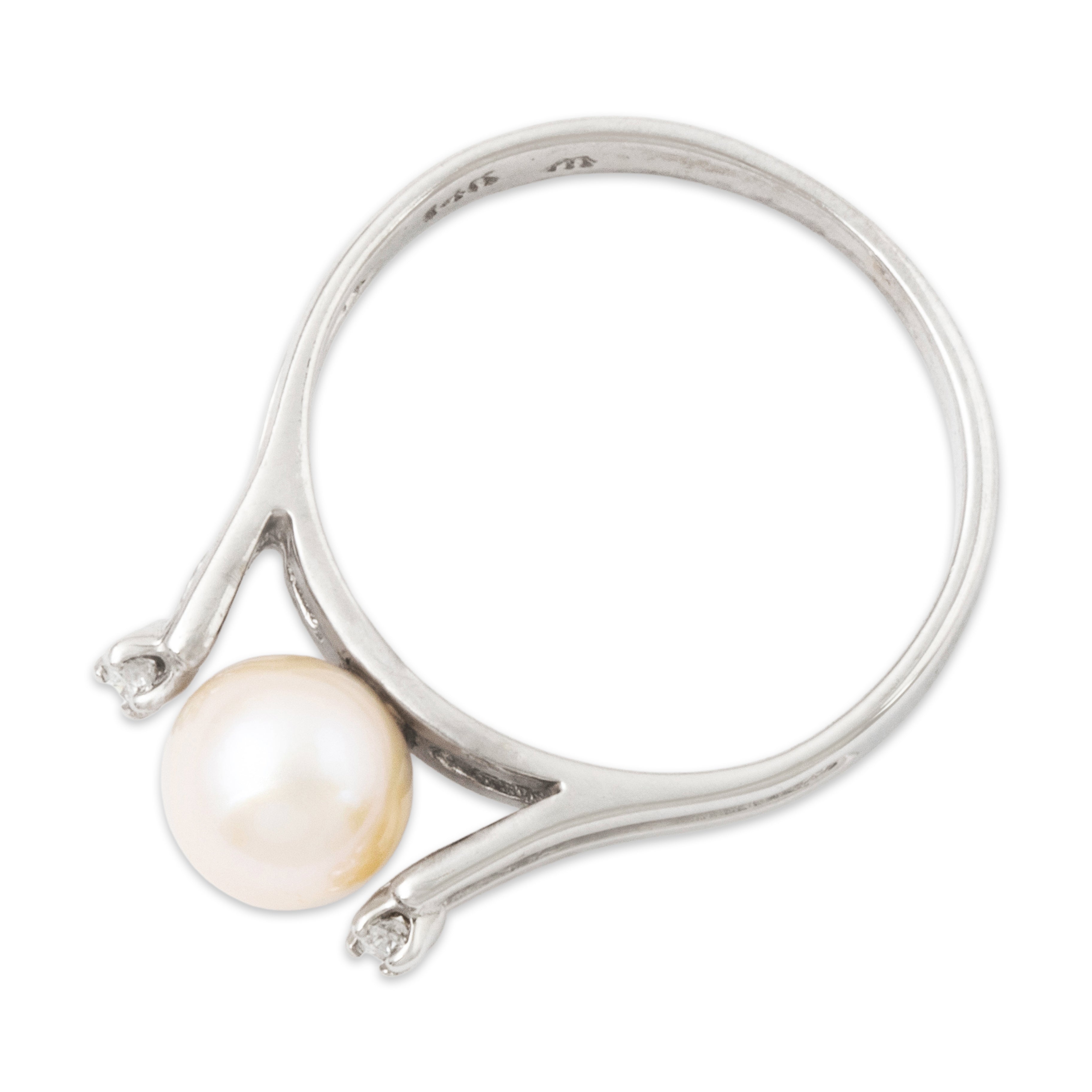 Vintage 14k White Gold Pearl Diamond Modernist Elegance Ring 5.00、mySite、hinf8tx79
