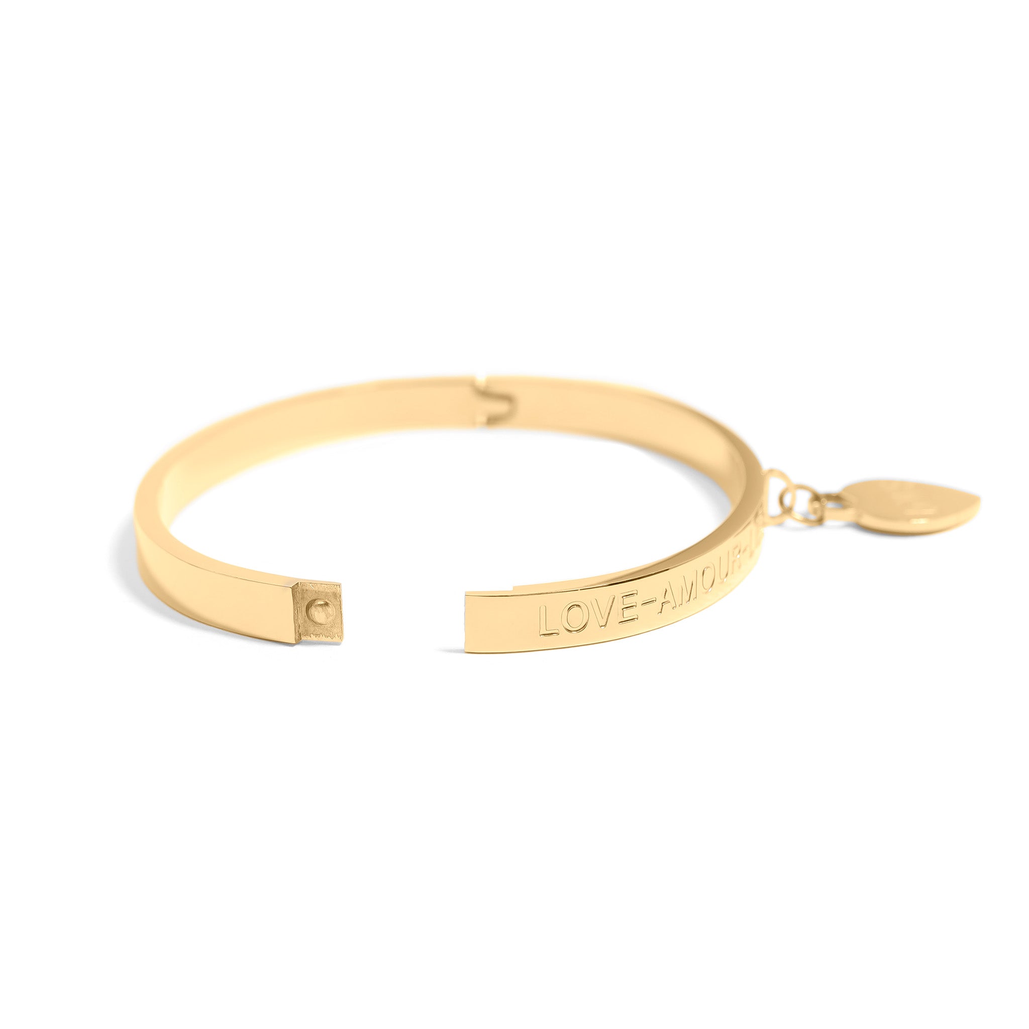 18K Gold PVD Stainless Steel Love Languages Heart Charm Bangle / BRJ1013、mySite、dreamappss