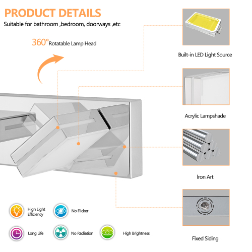 Modern Chrome LED Vanity Light, 5-Lights Wall Sconce for Bathroom and Mirror, Sleek Minimalist Design, Energy-Efficient, Easy to Install、、eastwooduniform
