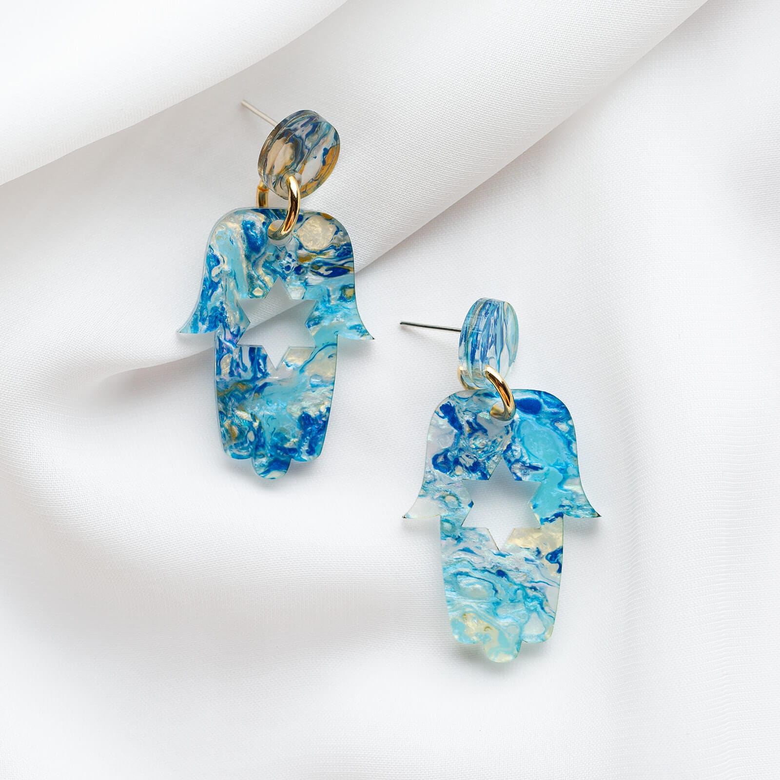 Mini Blue Marble Hamsa Earrings、mySite、topwebapps