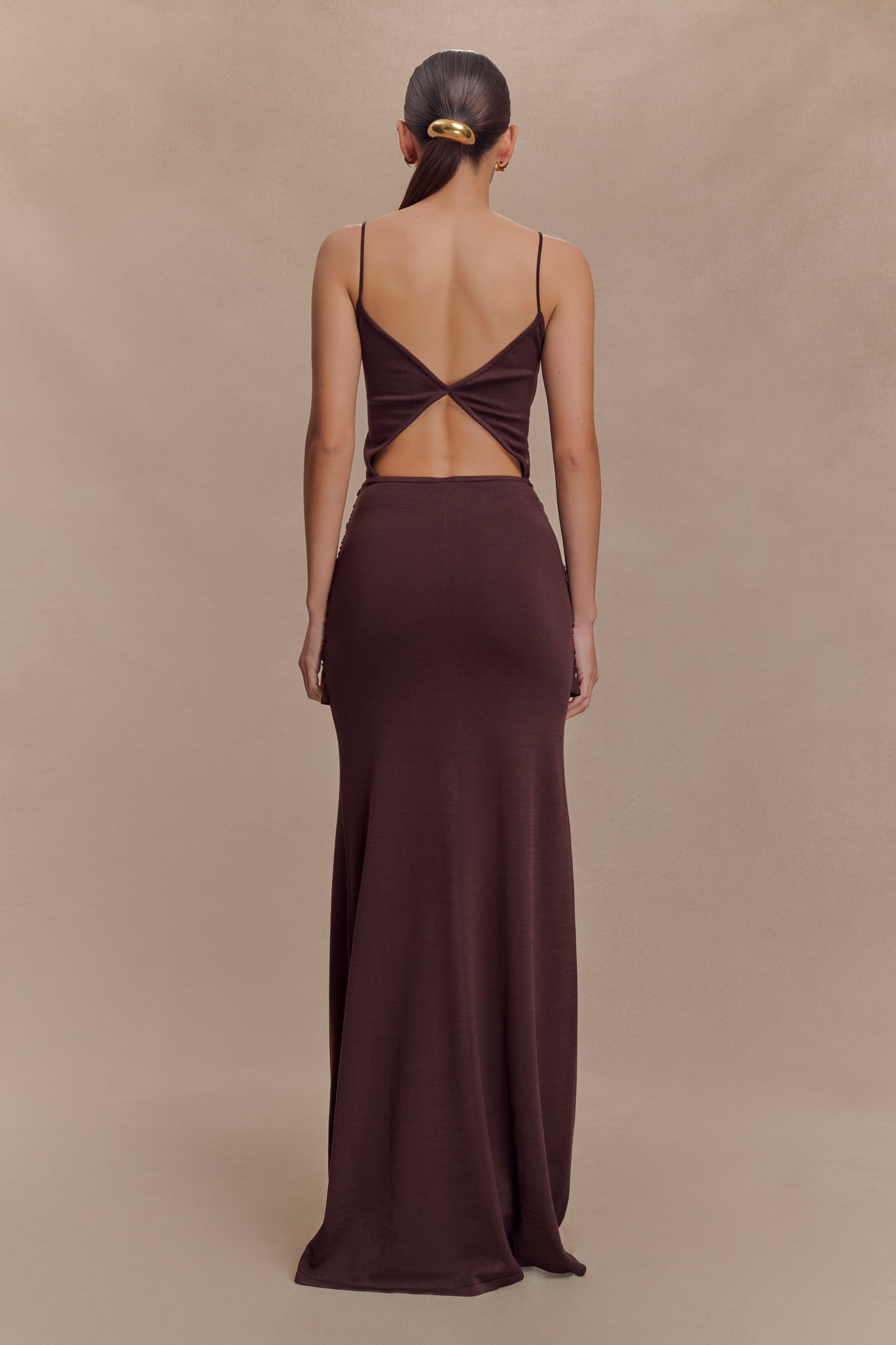 Reama Wrap Over Knit Maxi Dress - Chocolate、mySite、solidvoid