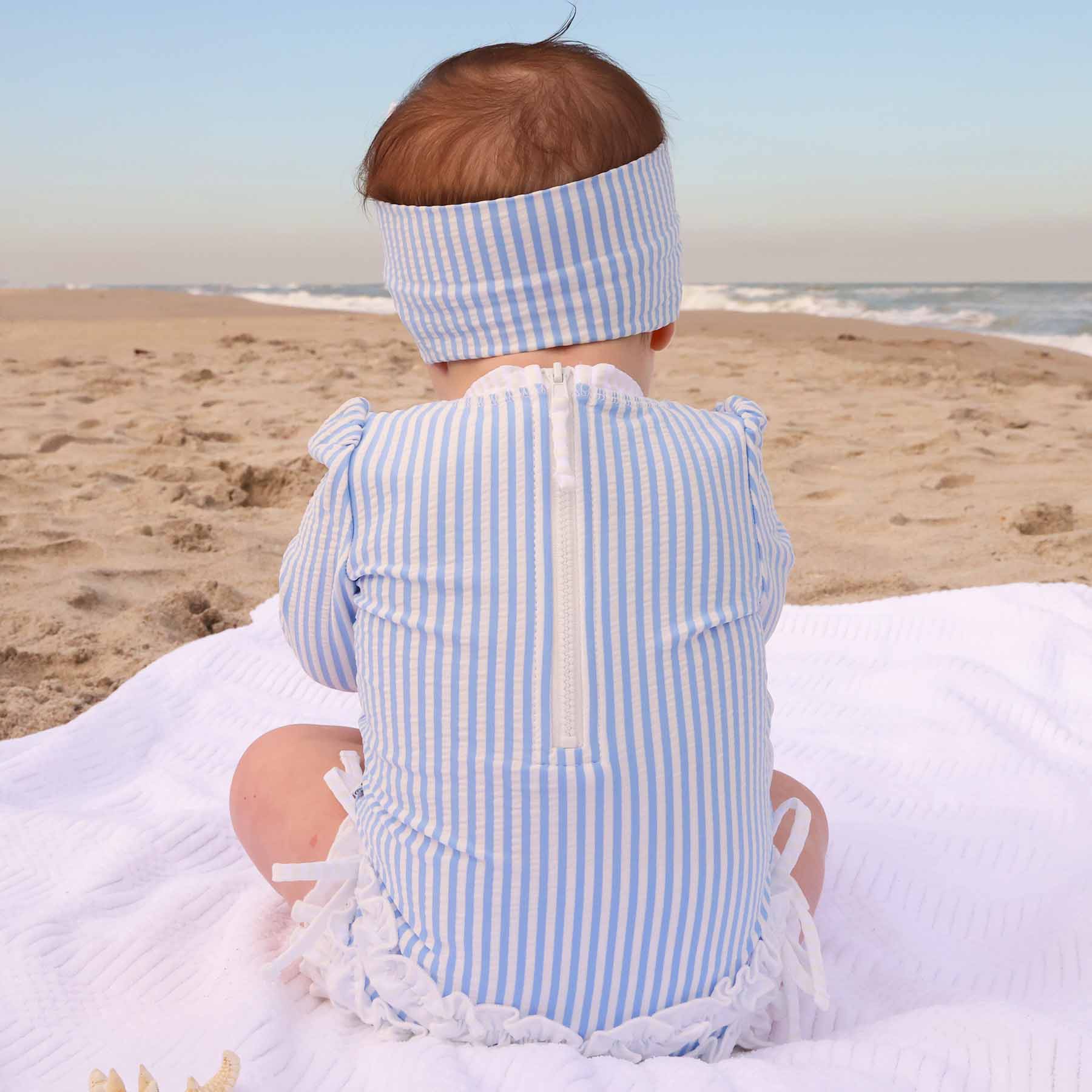  Long Sleeve Rash Guard With Ruffle Bottom | Seersucker Blue、mySite、layawaytickets