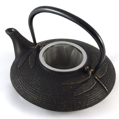 Iwachu Cast Iron Tetsubin Teapot with Dragonfly Pattern in Black & Gold、mySite、topwebapps