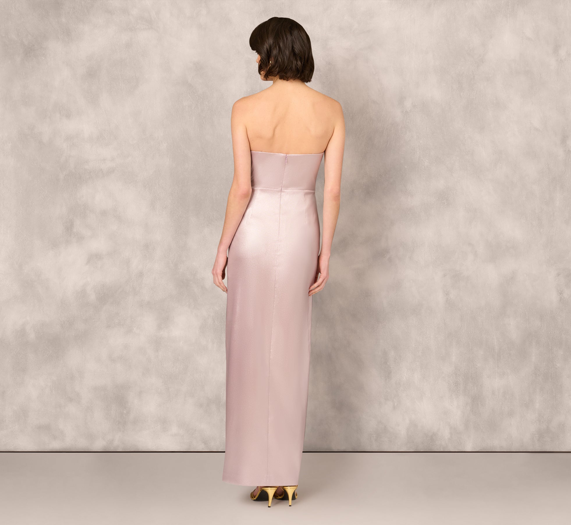 Strapless Draped Foil Mikado Gown In Mauve Silver、mySite、solidvoid