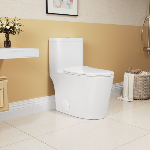 1.1/1.6 GPF Elongated Comfort Height Floor Mounted One-Piece Toilet, CUPC Certified, WaterSense Cetified, Ceramic, White Color, Soft Close Seat、、xpatfood