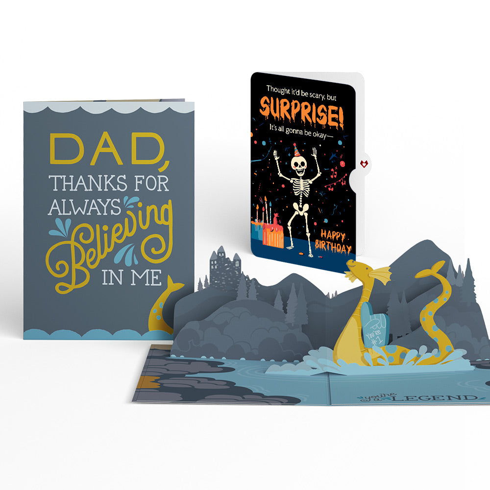 Dad You're a Legend Loch Ness Monster Birthday Pop-Up Card and Surprise Skeleton Sentiment Set、mySite、solidvoid