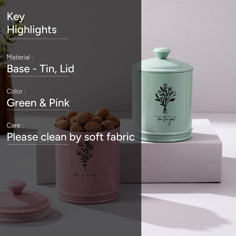 Stainless Steel Floral Jar Canister Set | Pink Green | Set of 2、mySite、camillekostekn