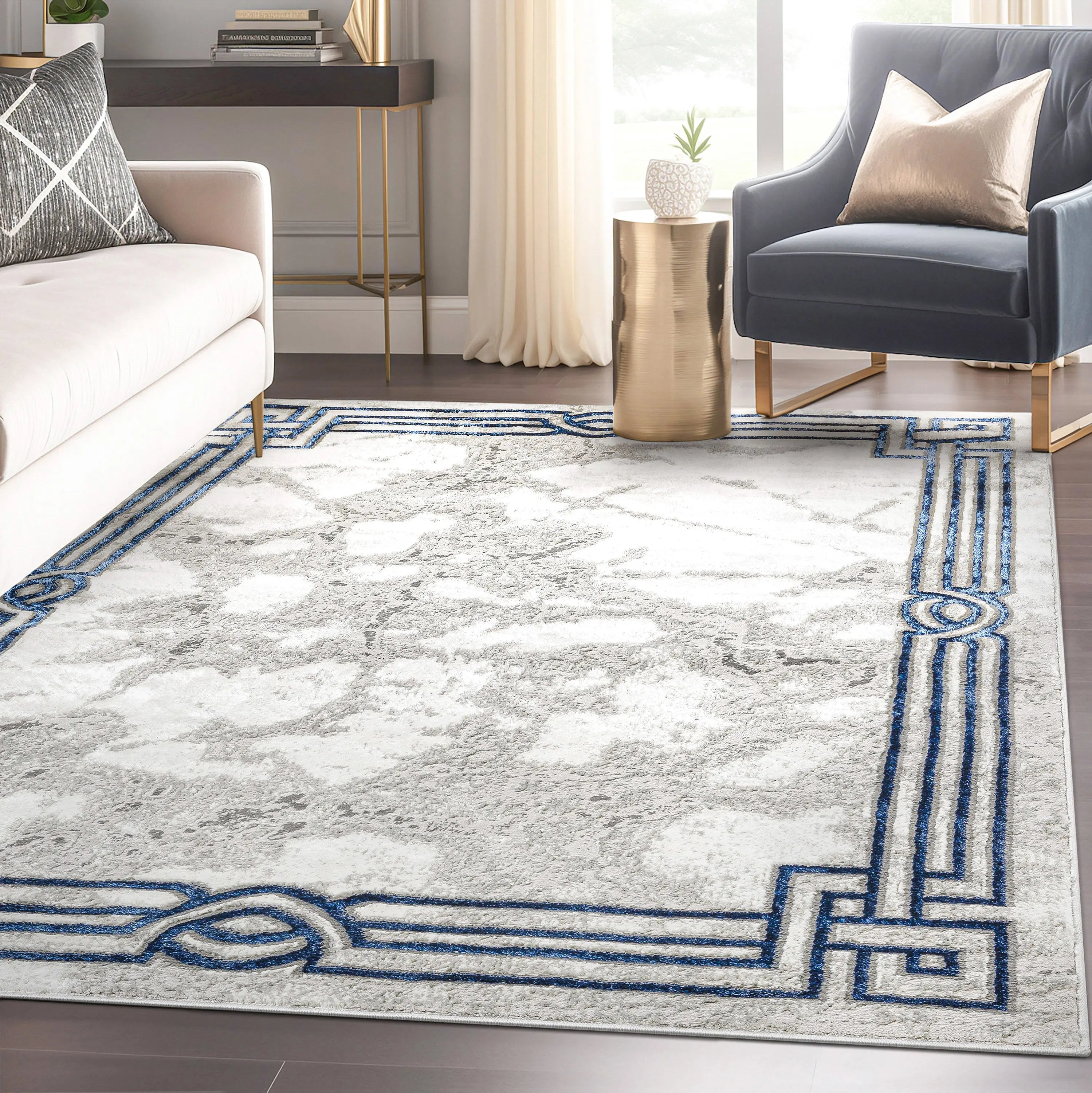 Huntington Retro Marble Border Glam Rug、mySite、gigharbornorthrealestate
