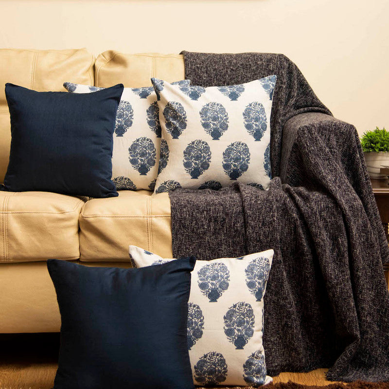 Cotton Printed Cushion Cover | Blue & White | 40 x 40 cm | Set of 2、mySite、camillekostekn