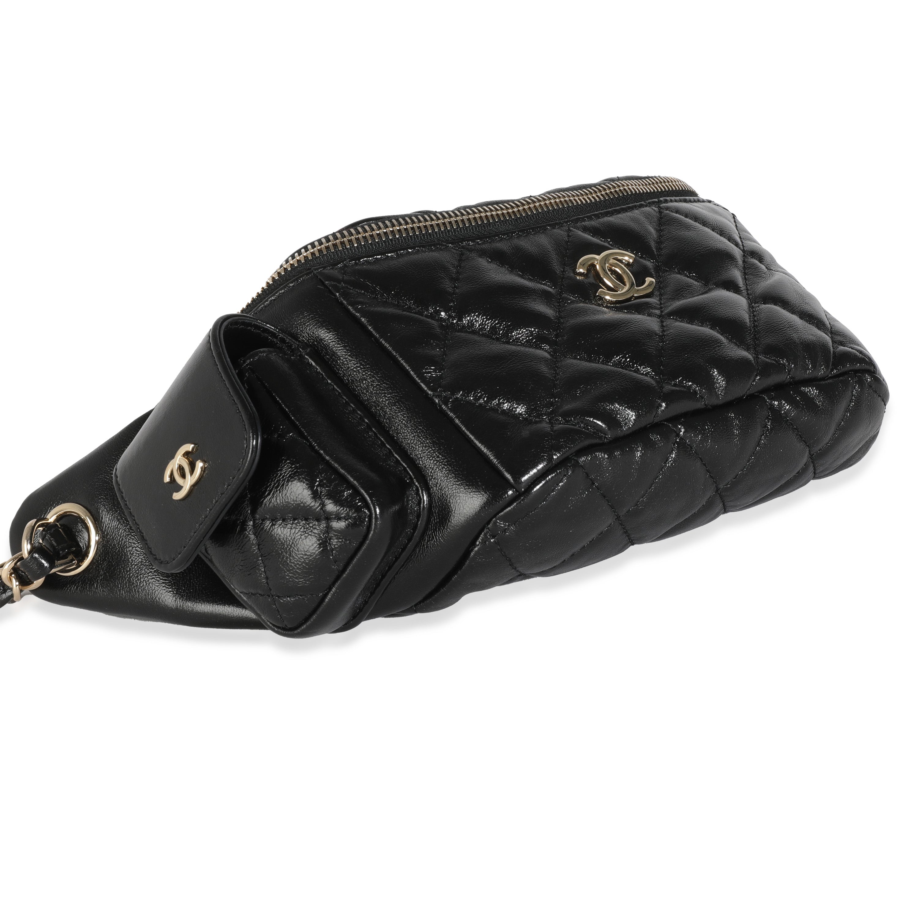 Black Shiny Quilted Aged Calfskin Utility Belt Bag、mySite、garagedoors4me
