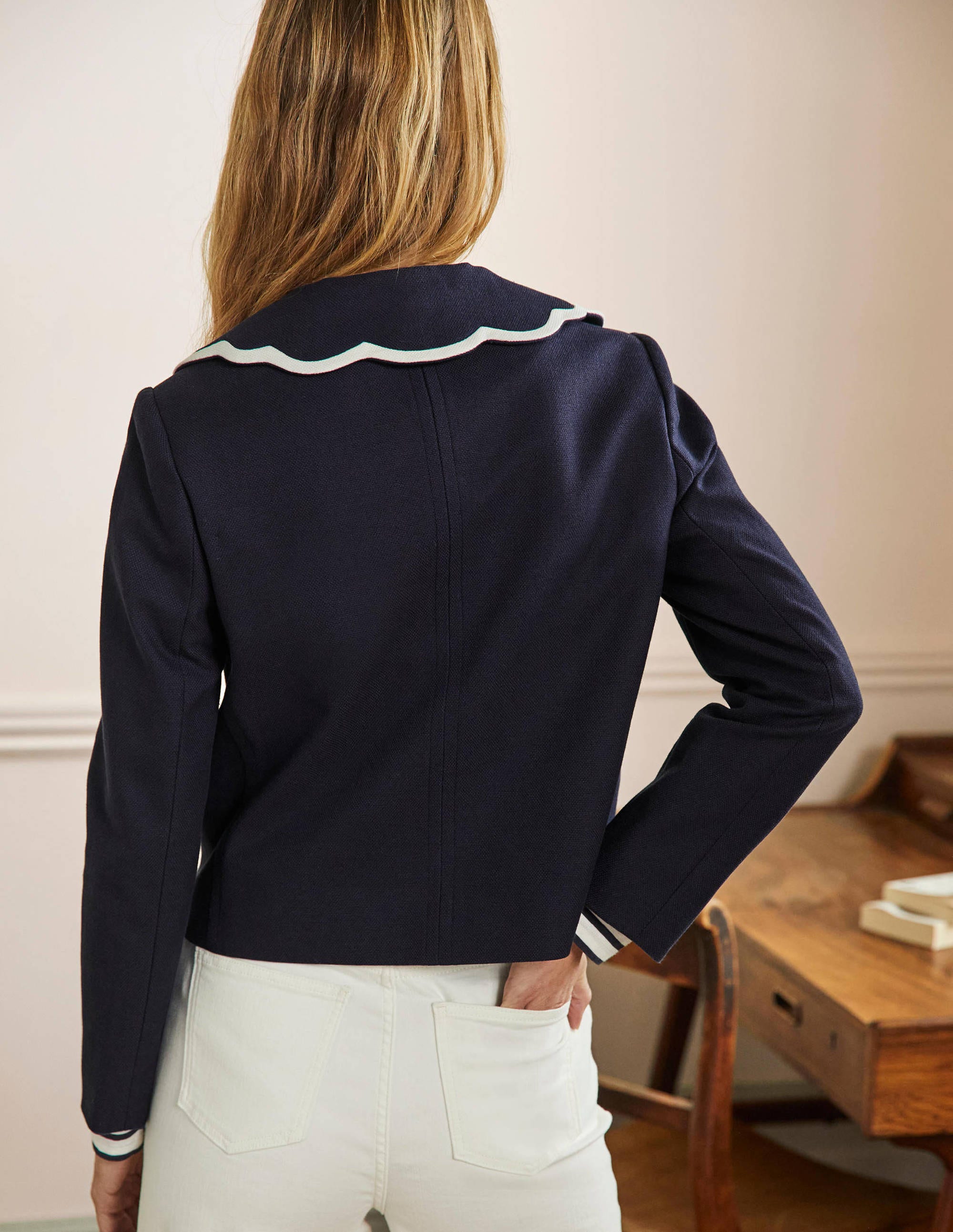  Scallop Collared Jacket-Navy、mySite、ashleygrahame