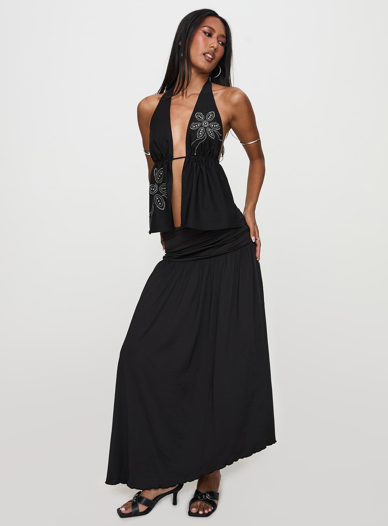 Gezabele Asymmetrical Maxi Skirt Black、mySite、solidvoid