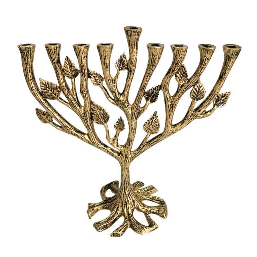 Textured Leaf Menorah - Brass、mySite、topwebapps