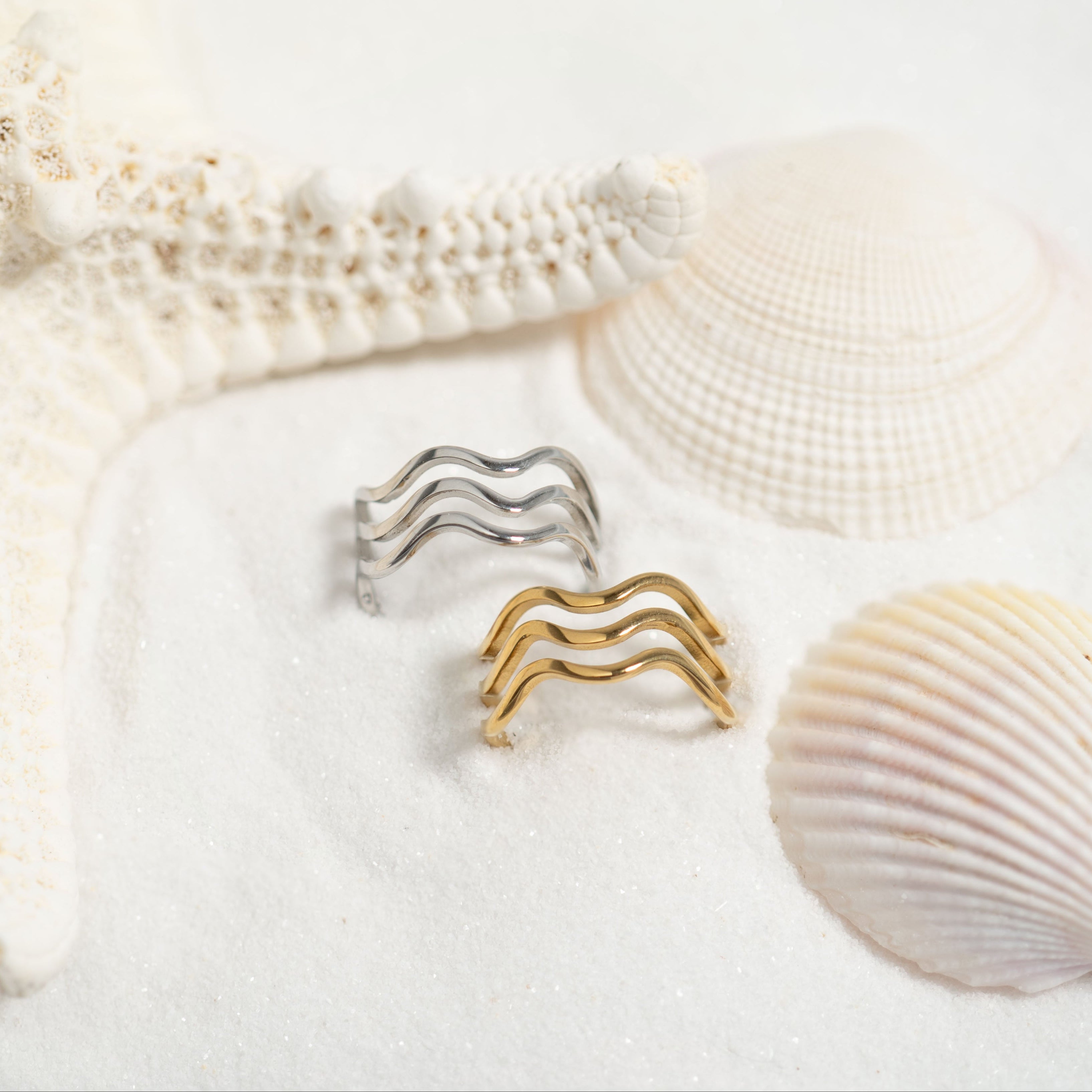 18K Gold PVD Stainless Steel Triple Wave Geometric Ring / KSS0005、mySite、dreamappss