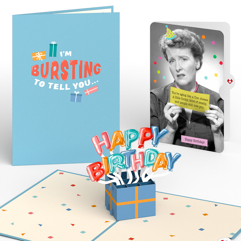 Happy Birthday Burst Pop-Up Card and Aging Like a Fine Cheese Sentiment Set、mySite、solidvoid