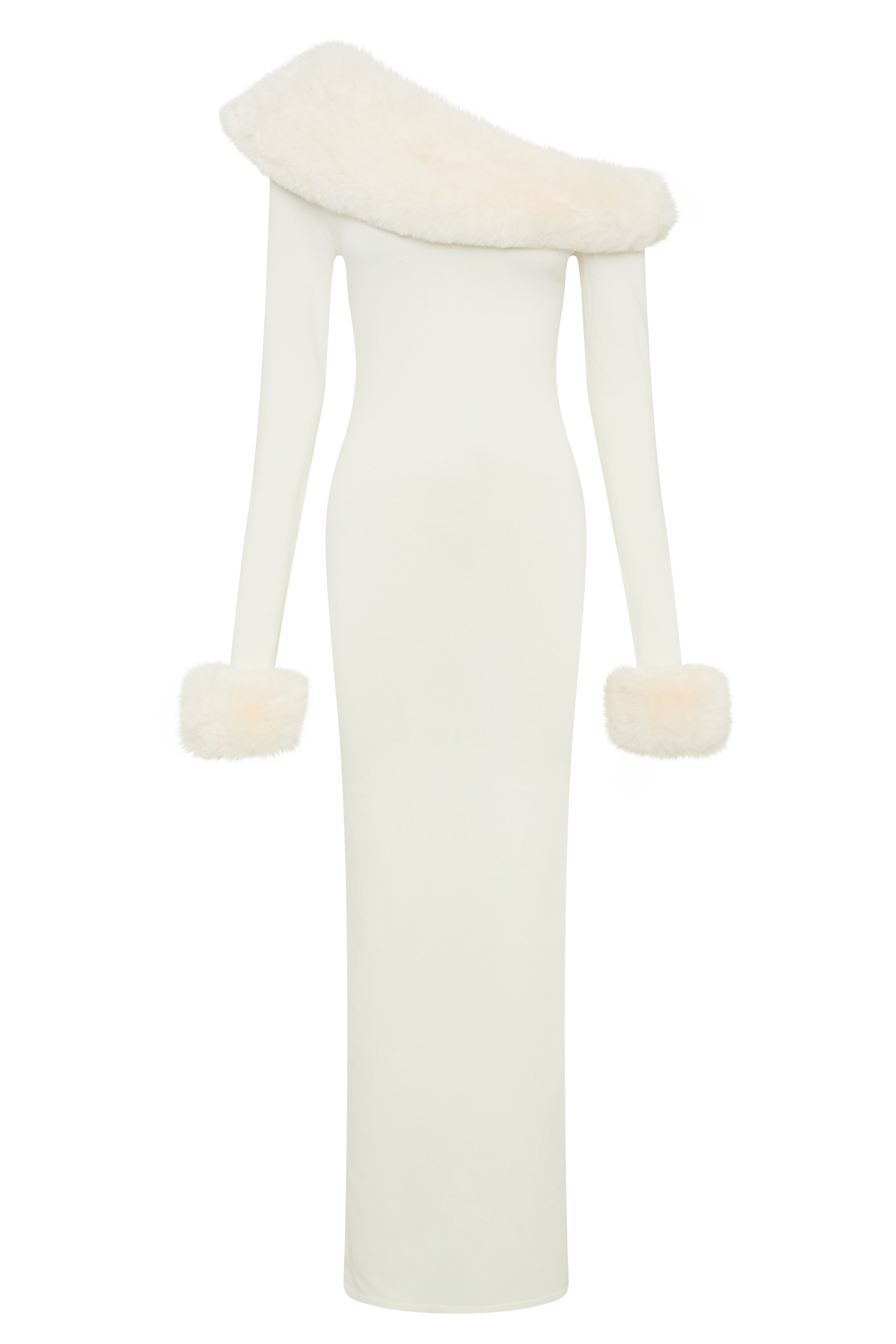 Karleigh Faux Fur Knit Maxi Dress - Ivory、mySite、solidvoid
