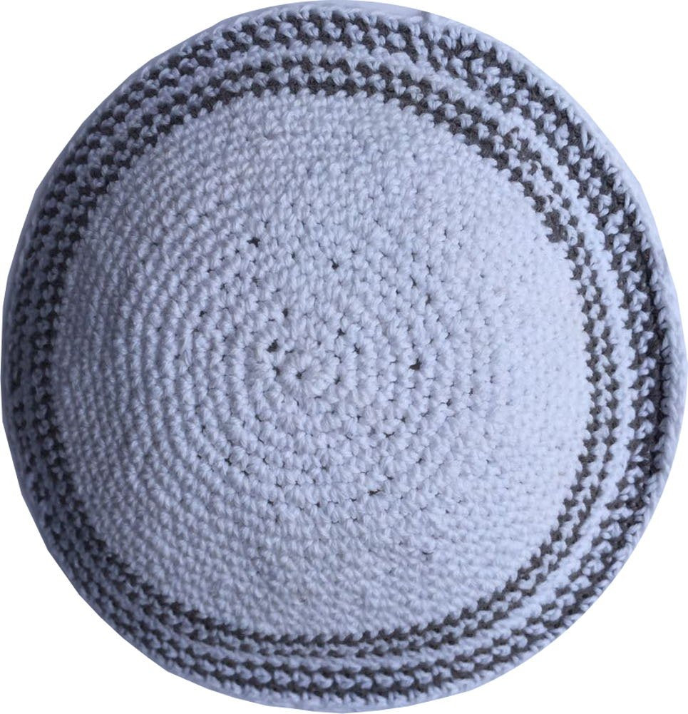  Holy Land Market White/Grey Lines 17cm DMC 100% Knitted Cotton Kippah Torah Chabad Yarmulke、mySite、elrpsem3k