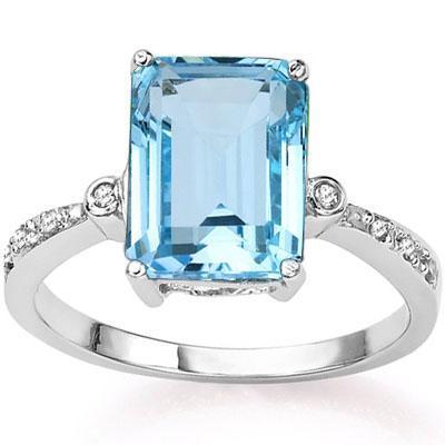 Emerald Cut Baby Blue Topaz Ring with Diamond Accents in 14K Gold、mySite、g9winljtr