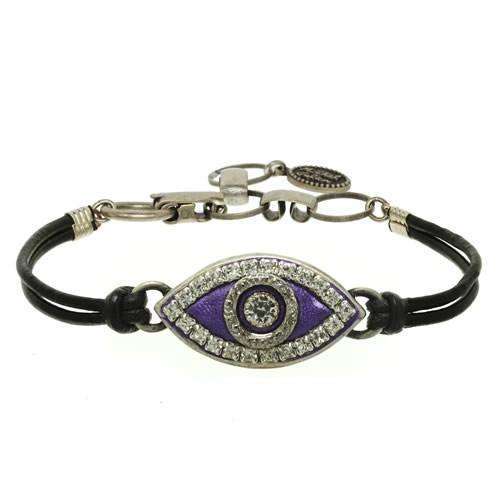 Michal Golan Purple Evil Eye Bracelet on Leather、mySite、topwebapps